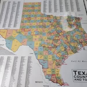 Texas Counties & Towns Wall Map Poster 42"x42" Large Educational Classroom Decor